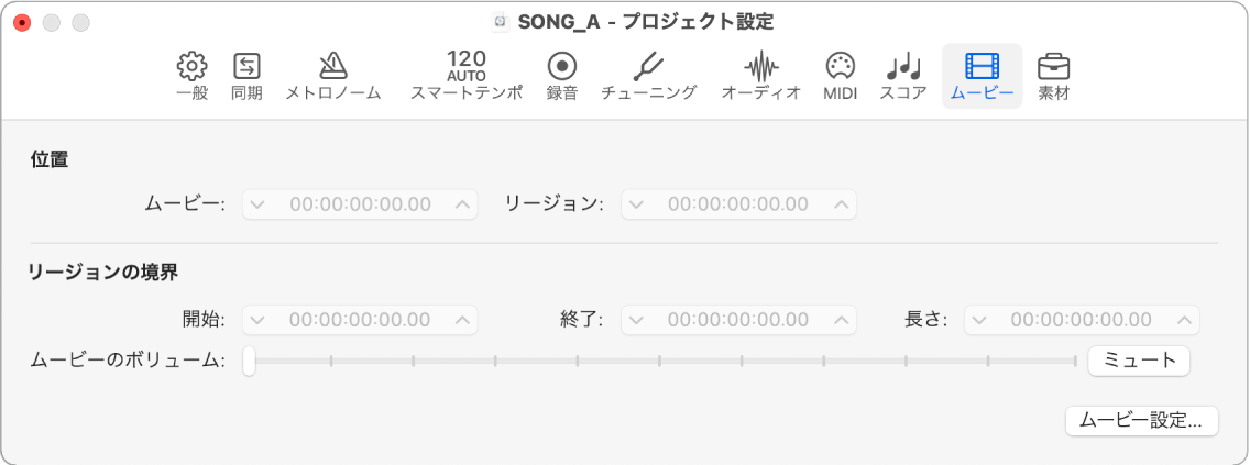 図。「ムービー」プロジェクト設定。