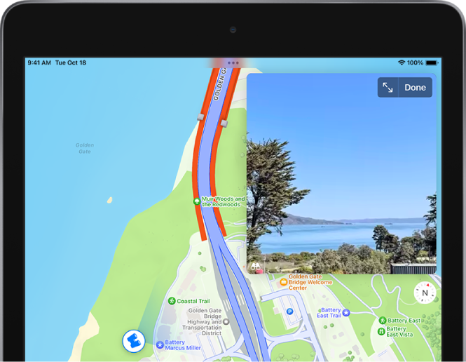 Pogled na ulico je nad zemljevidom območja.