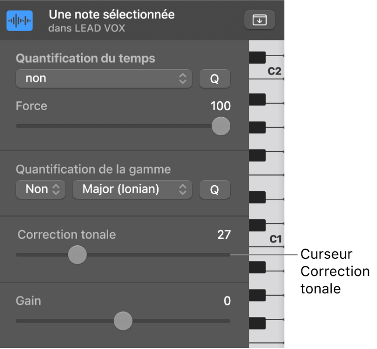 Figure. Curseur « Correction de tonalité ».