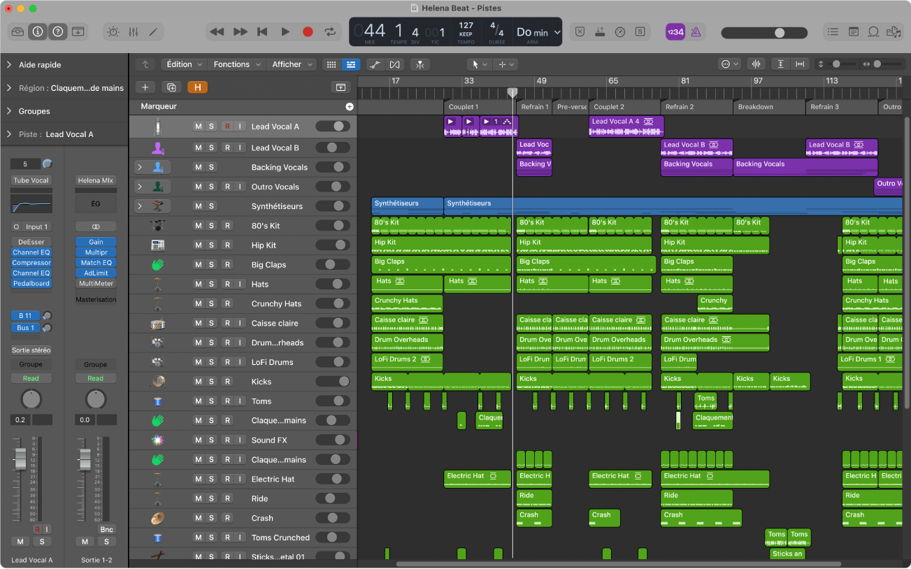 Figure. Fenêtre principale de Logic Pro.