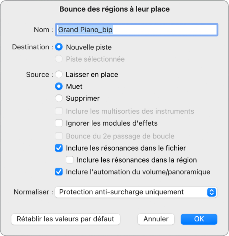 Figure. Zone de dialogue « Bounce des régions à leur place ».