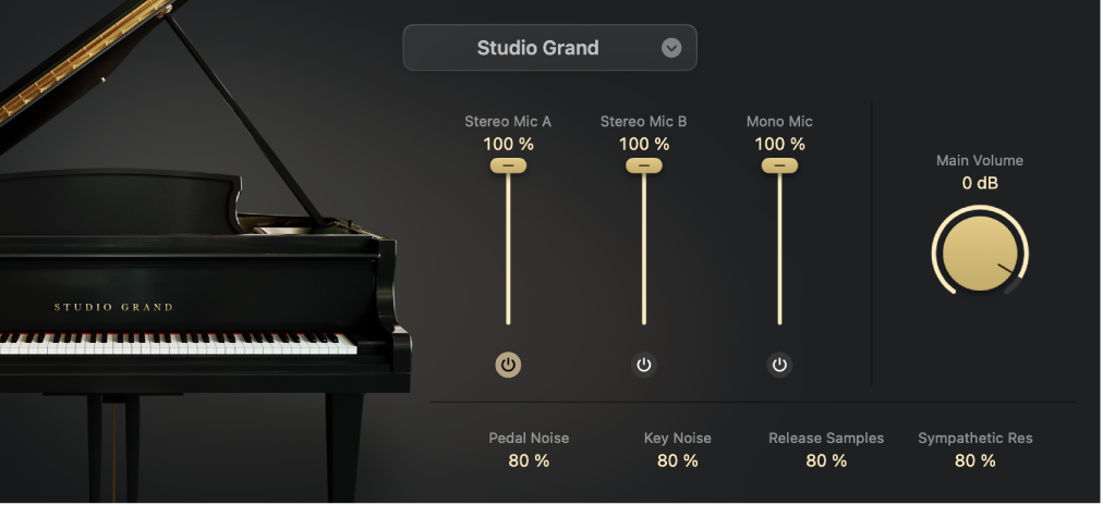 그림. Studio Grand를 보여주는 Studio Piano.
