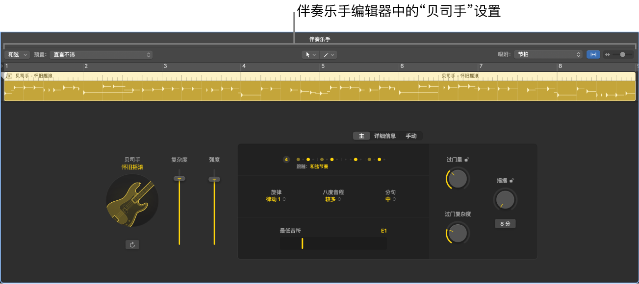 图。包含贝司手设置的伴奏乐手编辑器。
