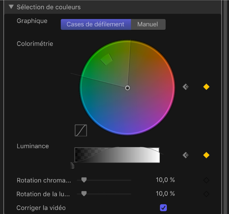 Commandes graphiques dans les commandes avancées du filtre « Incrustateur de fond vert »
