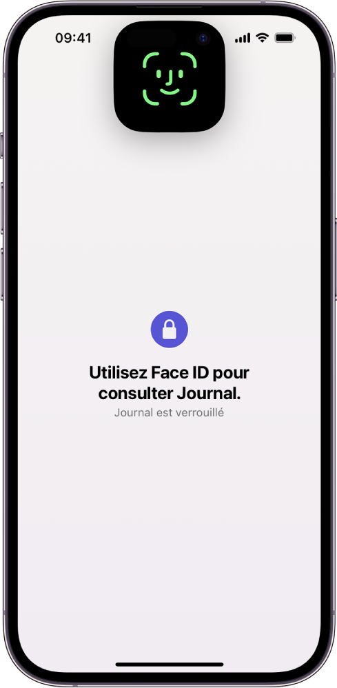 Un écran qui vous invite à utiliser Face ID pour verrouiller votre journal.