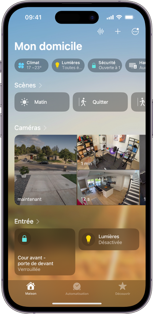 L’écran « Mon domicile » de l’app Maison.