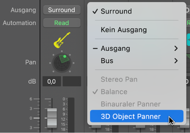 Abbildung. 3D Object Panner im Output-Slot.