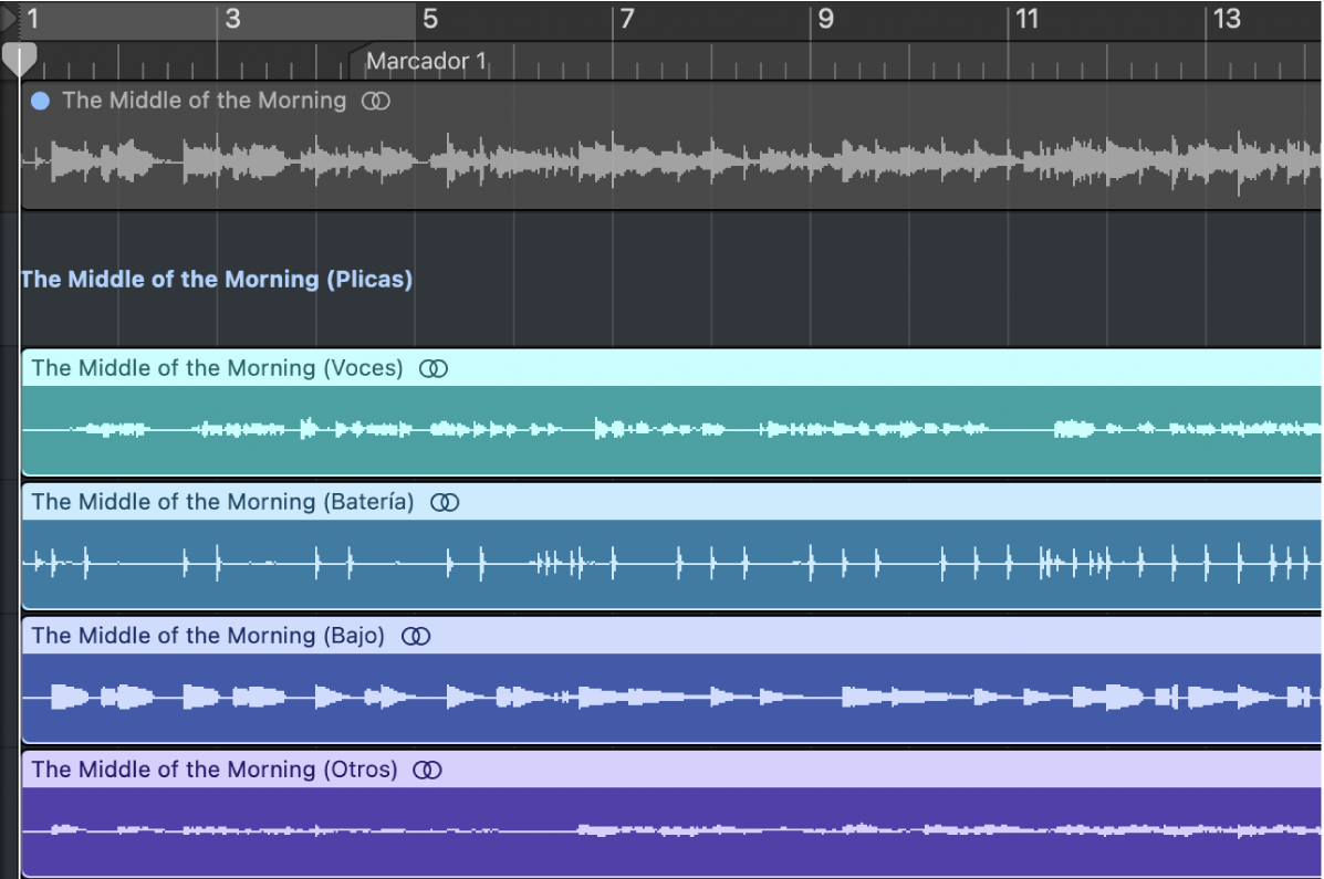 Ilustración. Área Pistas con una Track Stack con stems como subpistas.
