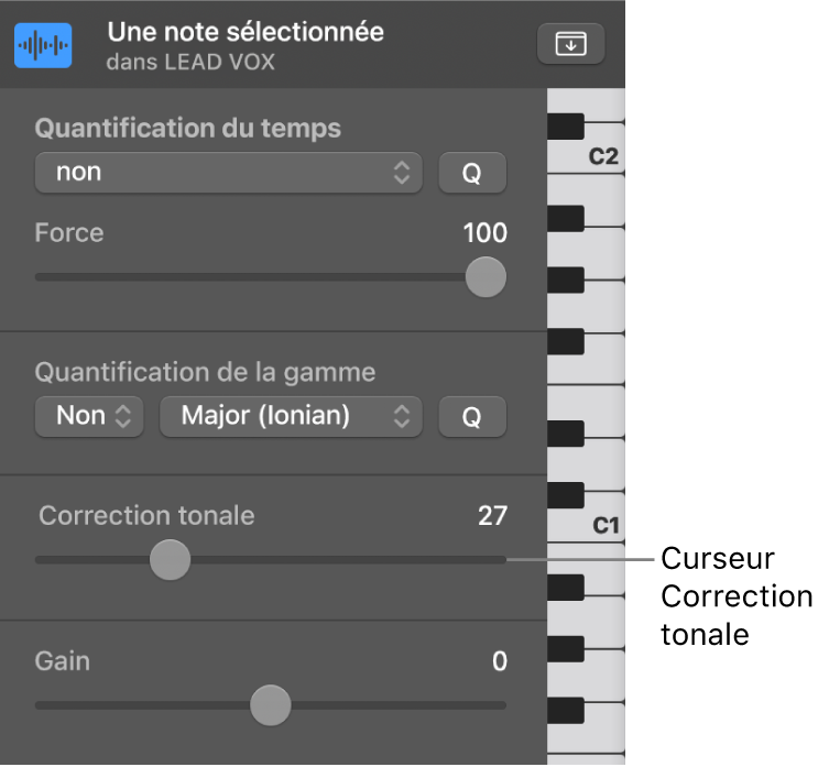 Figure. Curseur « Correction de tonalité ».
