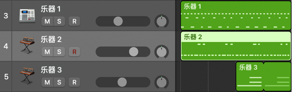 图。显示软件乐器轨道上 MIDI 片段的轨道区域。