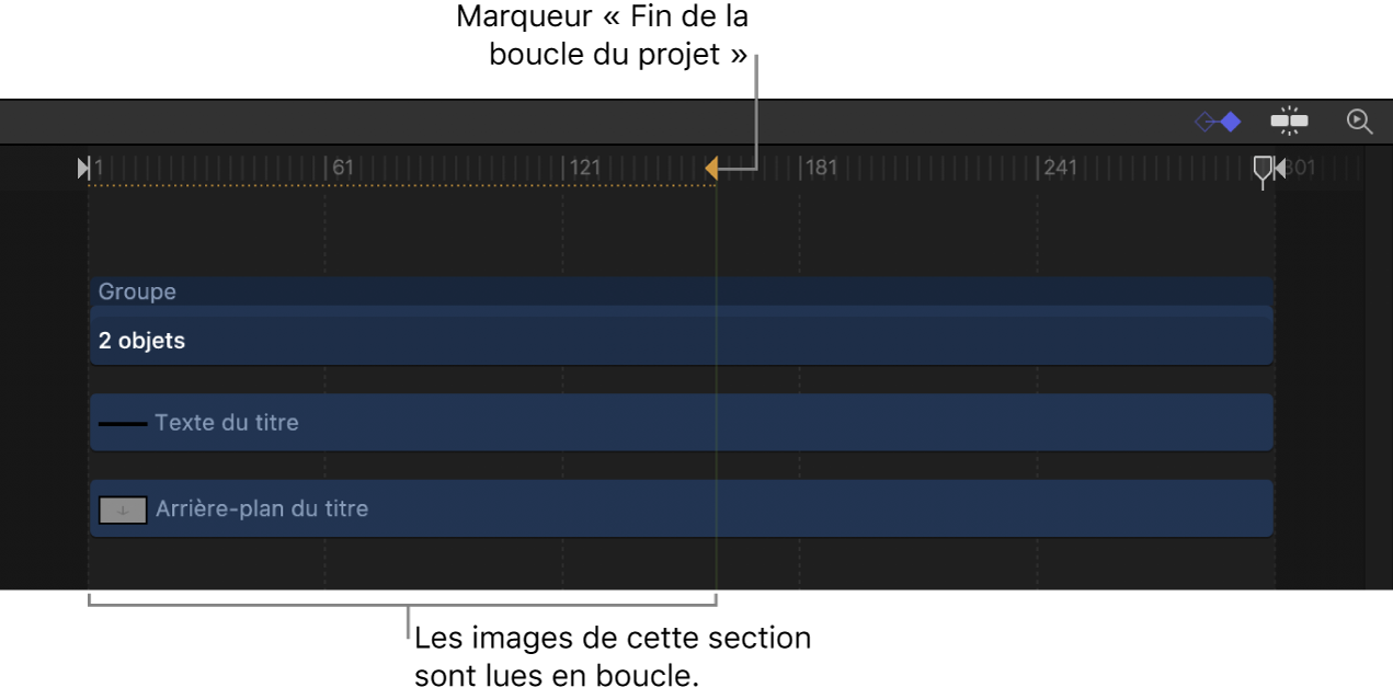 Marqueur « Fin de la boucle du projet » dans la timeline