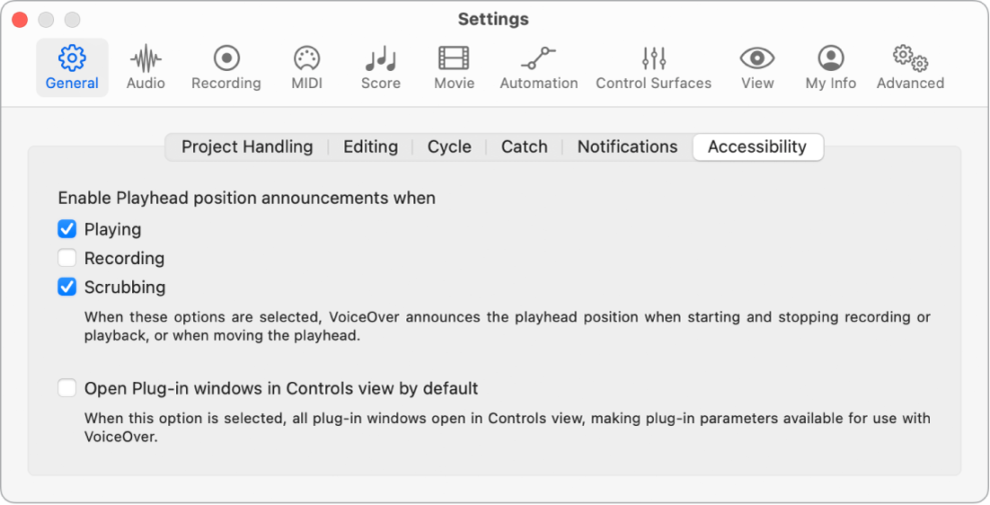 Figure. Accessibility settings.