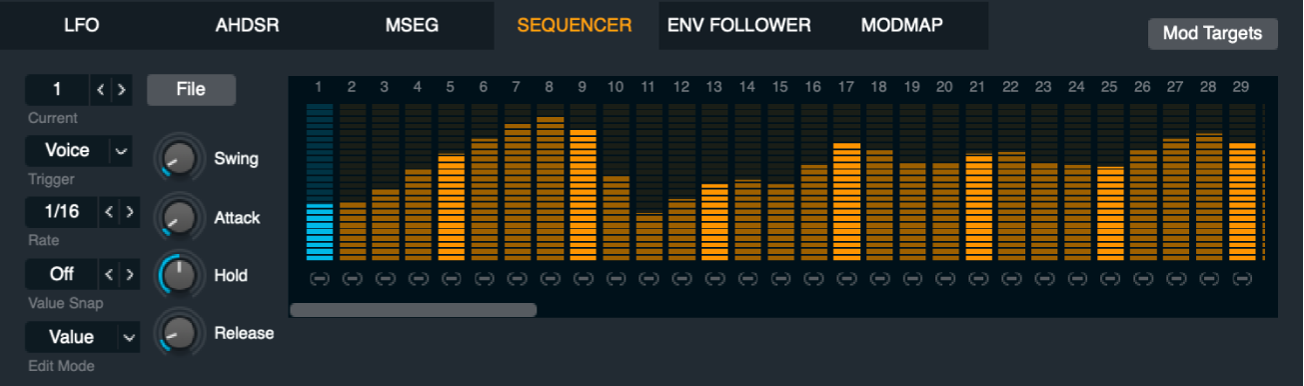 Figure. Tableau de bord du séquenceur de modulation.