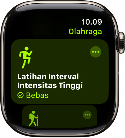 Layar Olahraga dengan olahraga Latihan Interval Intensitas Tinggi yang ditampilkan.
