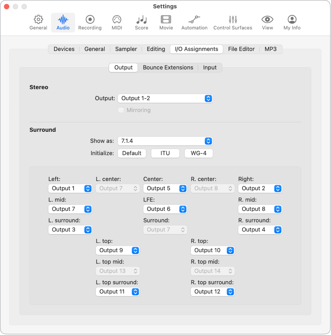 Figure. Output settings.