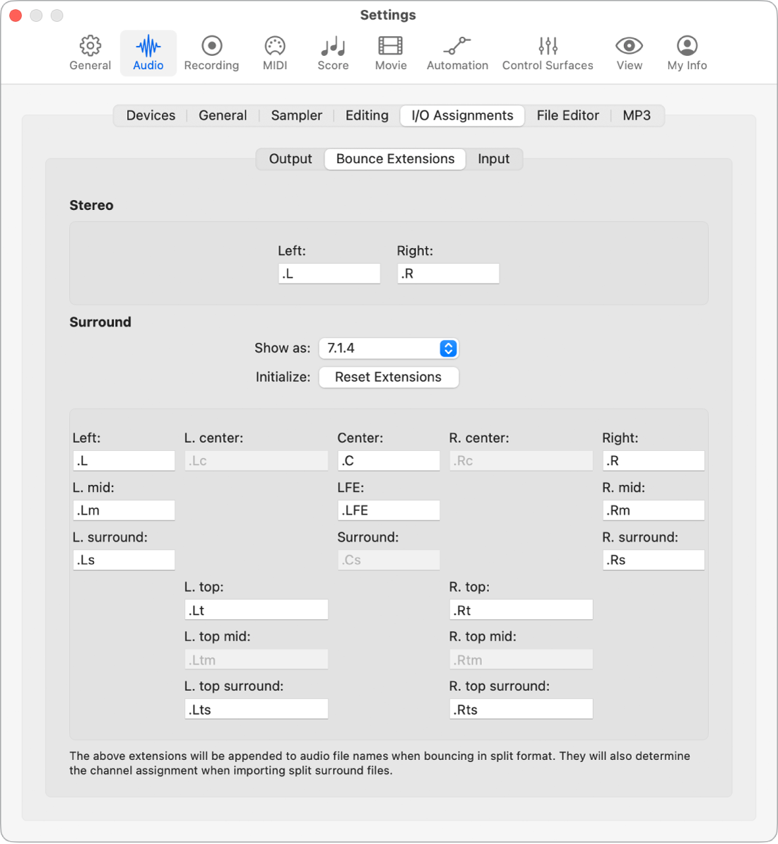 Figure. Bounce Extensions settings.