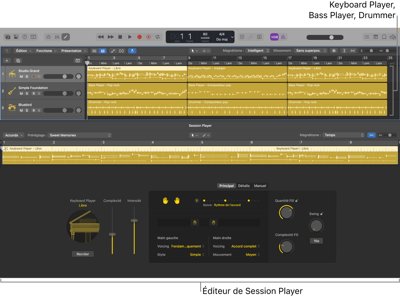Figure. Les Session Players et l’éditeur de Session Player.