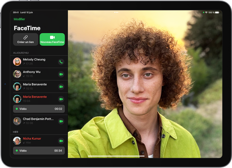 L’écran de démarrage d’un appel FaceTime présentant le bouton « Nouveau FaceTime » pour lancer un appel FaceTime.