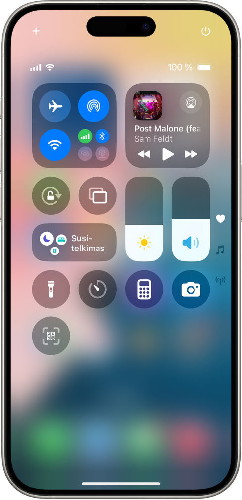 „iPhone“ skiltis „Valdymo centras“.