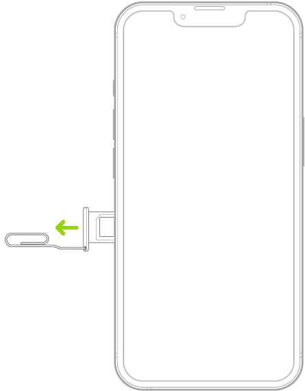 將萬字夾或 SIM 卡退出工具插入 iPhone 左邊的托盤小孔,以退出並移除托盤。