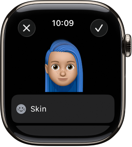 Приложението Memoji на Apple Watch, показващо лице.