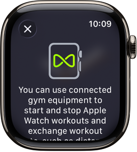 A pairing screen that appears when you pair your Apple Watch with gym equipment.