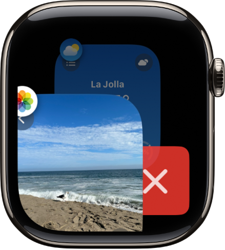 El selector de apps mostrando el botón Eliminar a la derecha y una parte de una app a la izquierda. Toca el botón Eliminar para quitar la app del selector de apps.