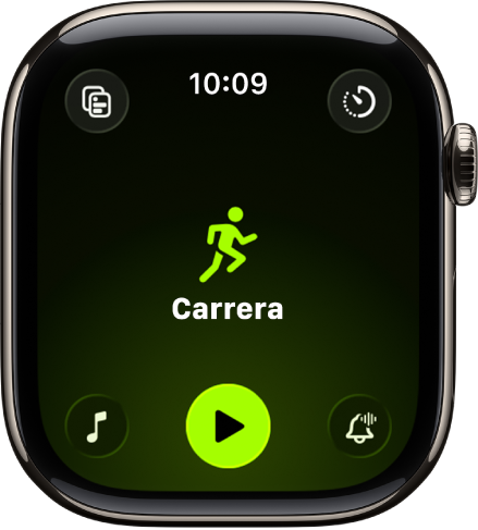 La pantalla Entrenamiento mostrando el entrenamiento Carrera al aire libre.