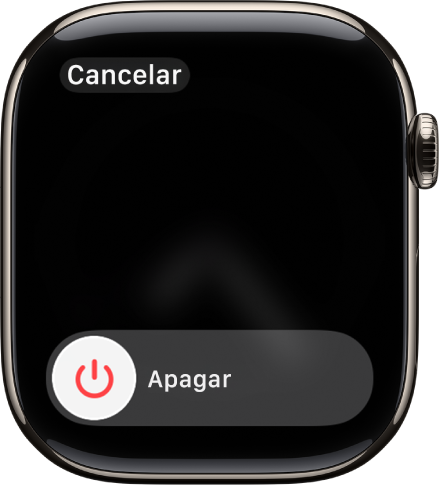 La pantalla del Apple Watch muestra el regulador Apagar; arrastra este regulador para apagar el Apple Watch.