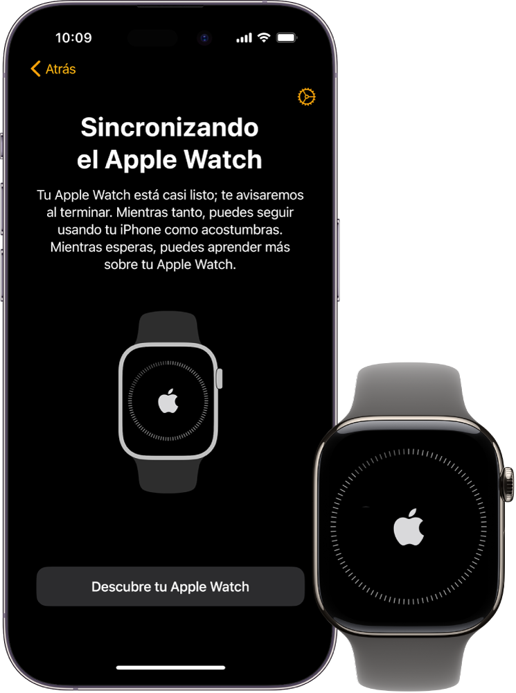 Un iPhone y un Apple Watch mostrando sus pantallas de enlace.