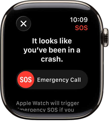 La pantalla de “Detección de accidentes” con el regulador de SOS para iniciar una llamada de emergencia.