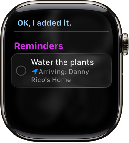 Ekrānā Siri redzams veicamo darbu sarakstam pievienots atgādinājums.