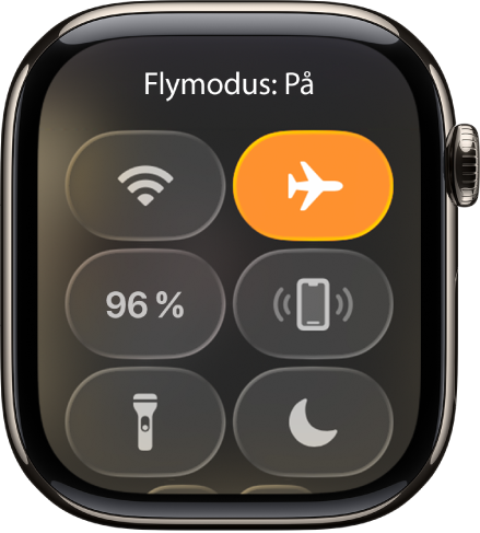 Kontrollsenter med Flymodus-knappen markert for å vise at flymodus er på.