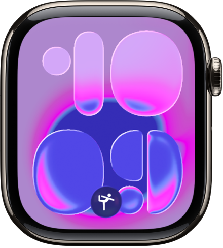 O mostrador do Apple Watch com uma sugestão de pilha inteligente na parte inferior ao centro.