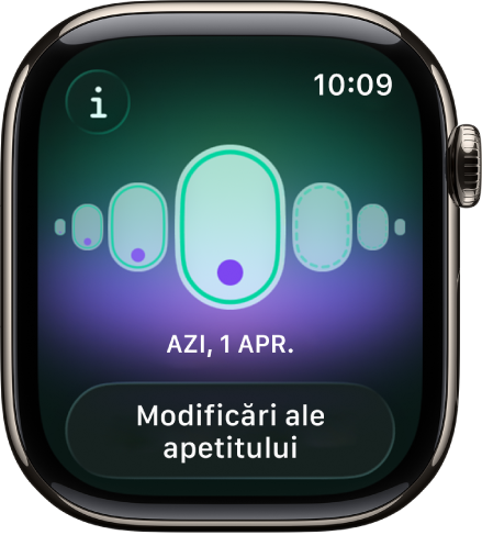 Un ecran în aplicația Urmărire ciclu, afișând o sarcină înregistrată, cu un simptom înregistrat în partea de jos a ecranului.