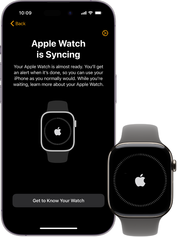 iPhone in ura Apple Watch prikazujeta zaslona med sinhronizacijo.