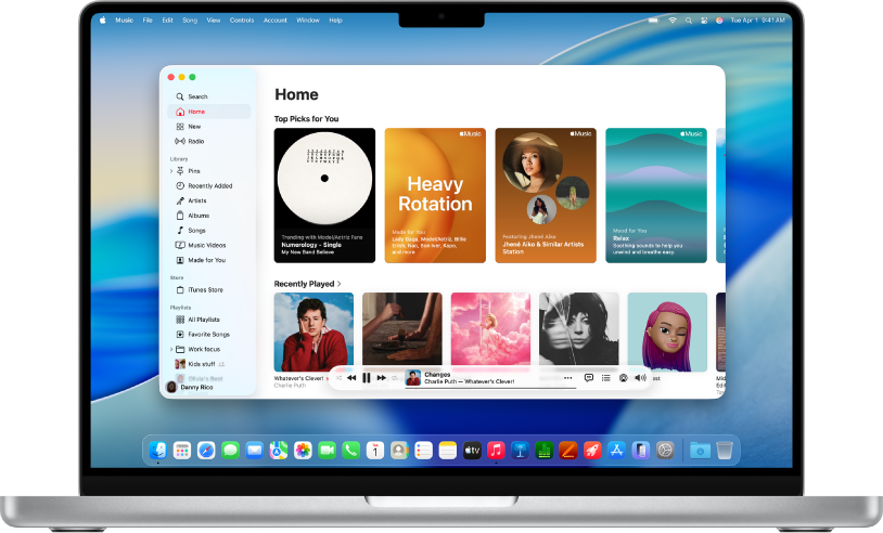 Apple Music-vinduet med skærmen Hjem.
