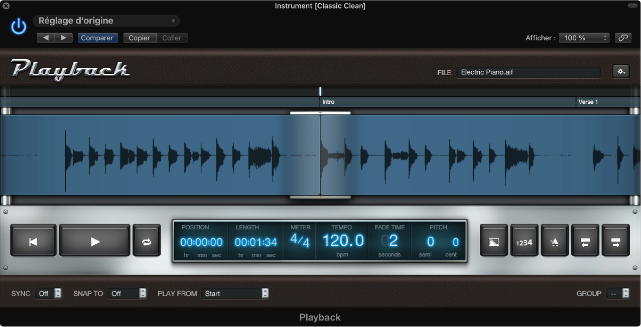 Figure. Module Playback avec forme d’onde de fichier audio.