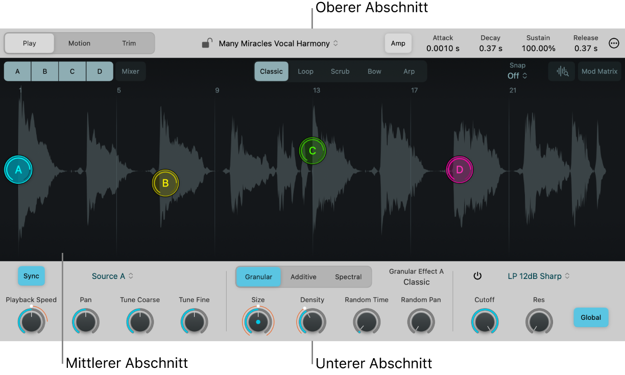 Abbildung. Gesamtes Sample Alchemy-Interface mit allen Parametern