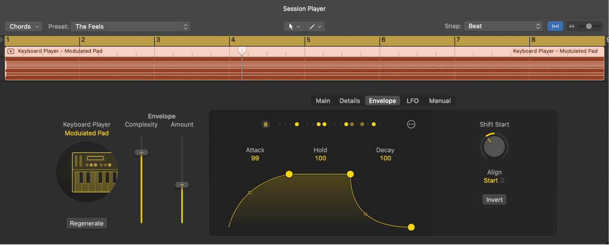 Figure. Synth Keyboard Player settings in the Session Player Editor.