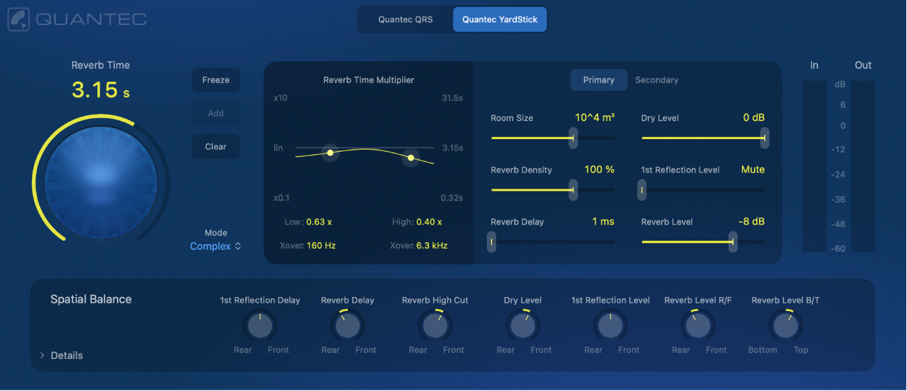 Figure. Fonctionnalités Surround du Quantec Room Simulator dans YardStick.