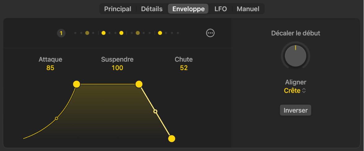 Figure. Générateur d’enveloppe dans l’éditeur de Session Player.
