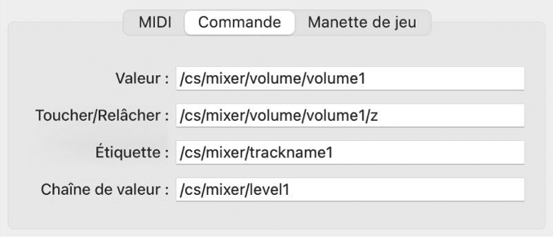 Figure. Paramètres OSC dans la présentation Expert.