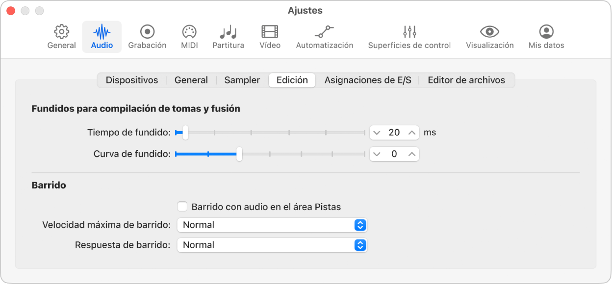 Ilustración. Ajustes de edición de audio.