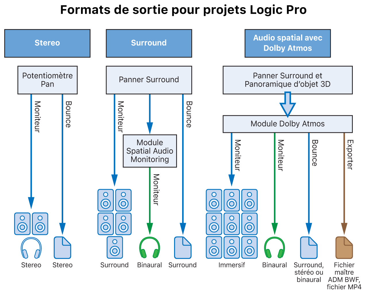 Figure. Formats de sortie pour différents types de projet.