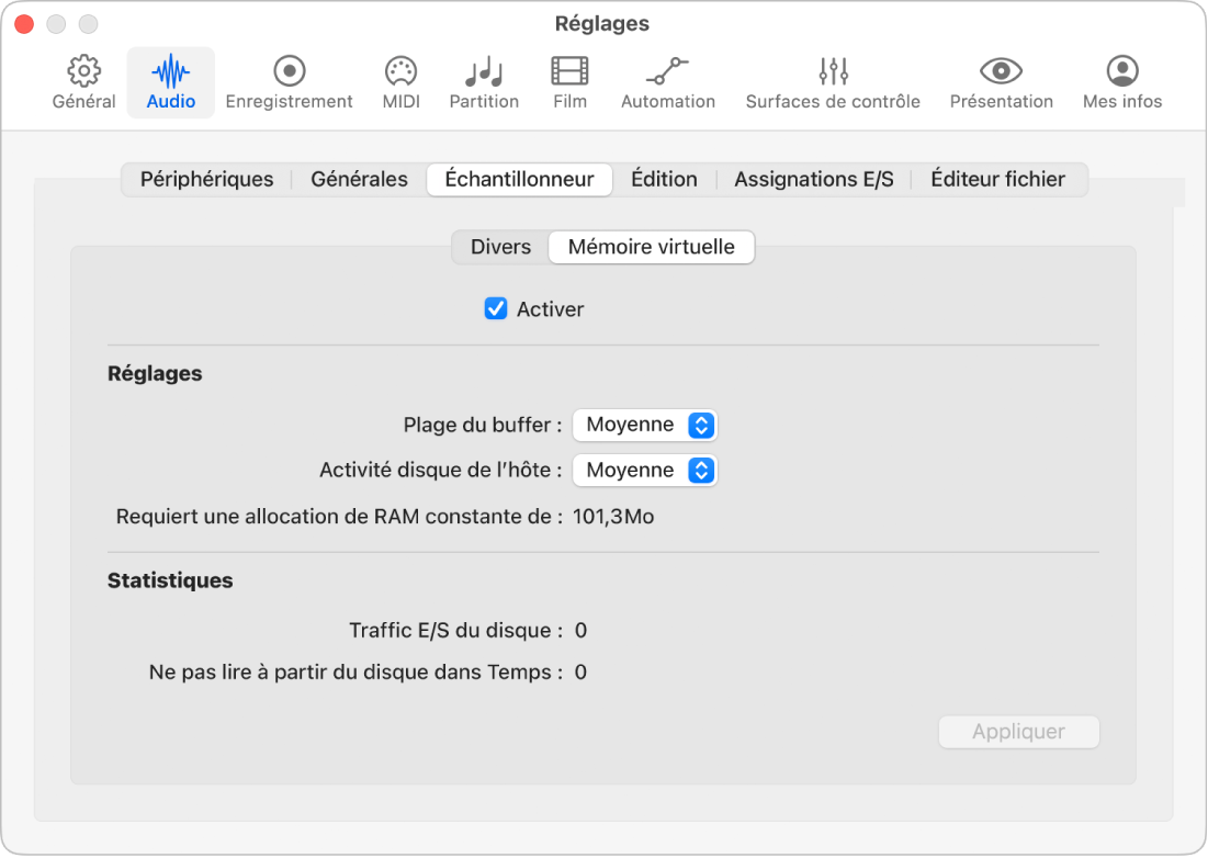 Figure. Réglages Mémoire virtuelle