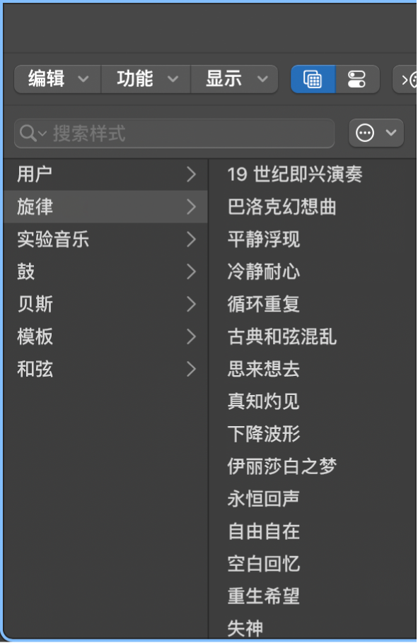 打开的样式浏览器,显示可用样式。