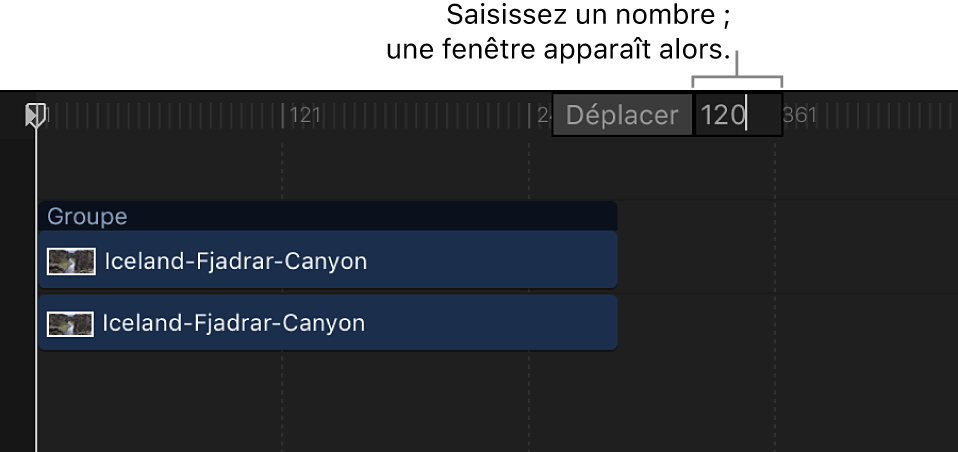 Timeline affichant un champ de valeur