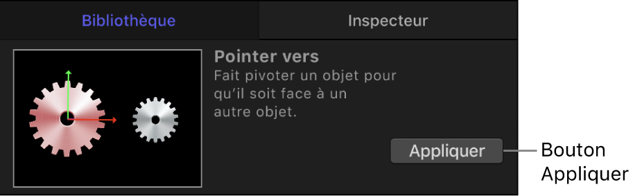 Bouton Appliquer dans la zone de preview de la bibliothèque