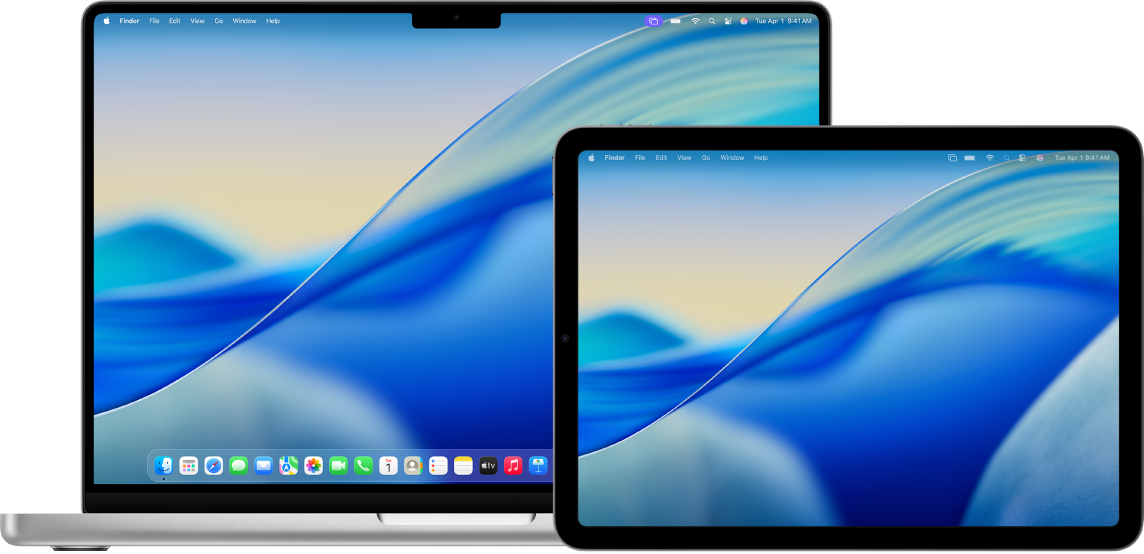 Екран на Mac до екрана на iPad. И двата екрана показват прозорец от приложение за редактиране на снимки.